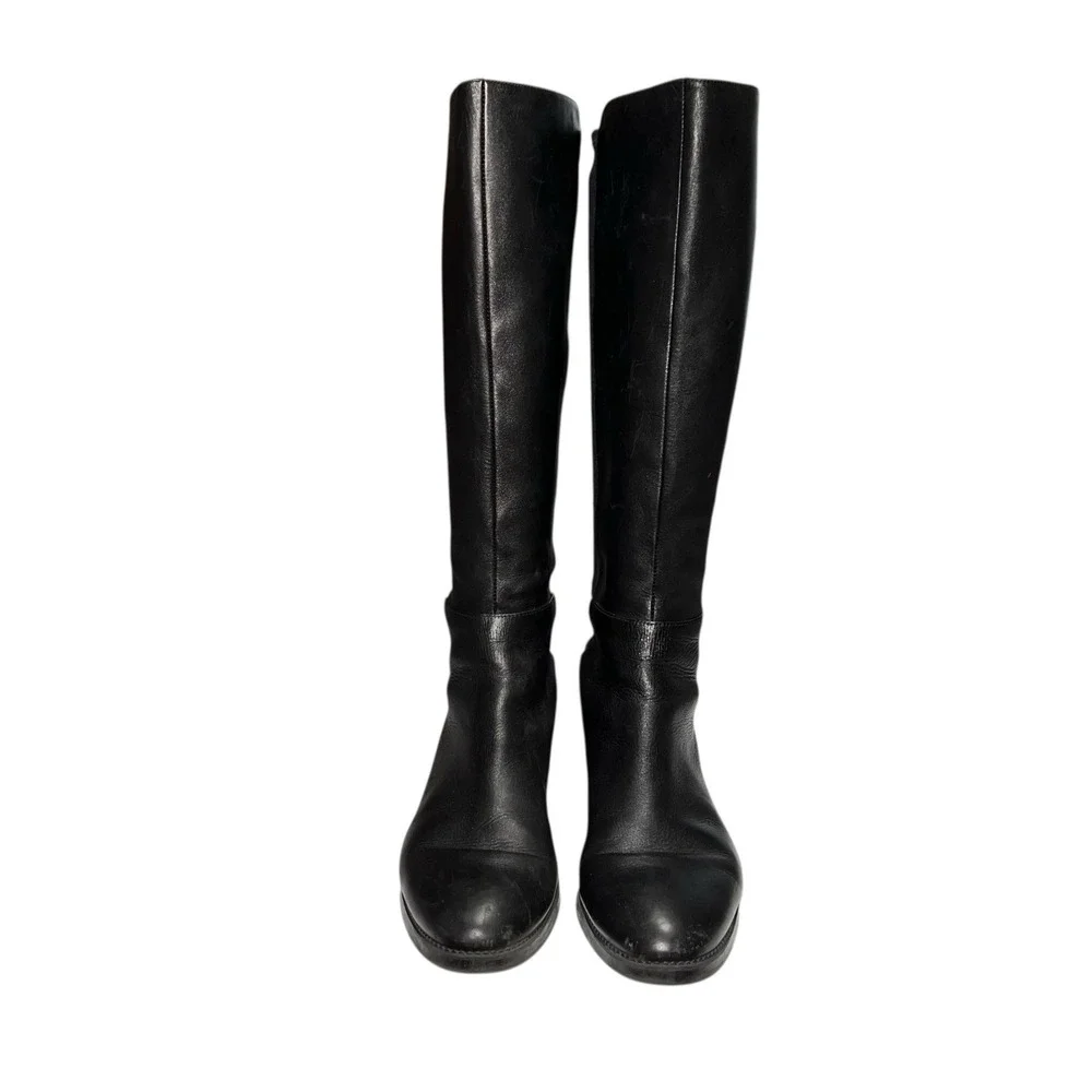 Tory Burch Womens‎ 9.5 Caitlin Riding Boots Knee High Leather Black Logo Pull On